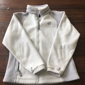 White and grey north face jacket